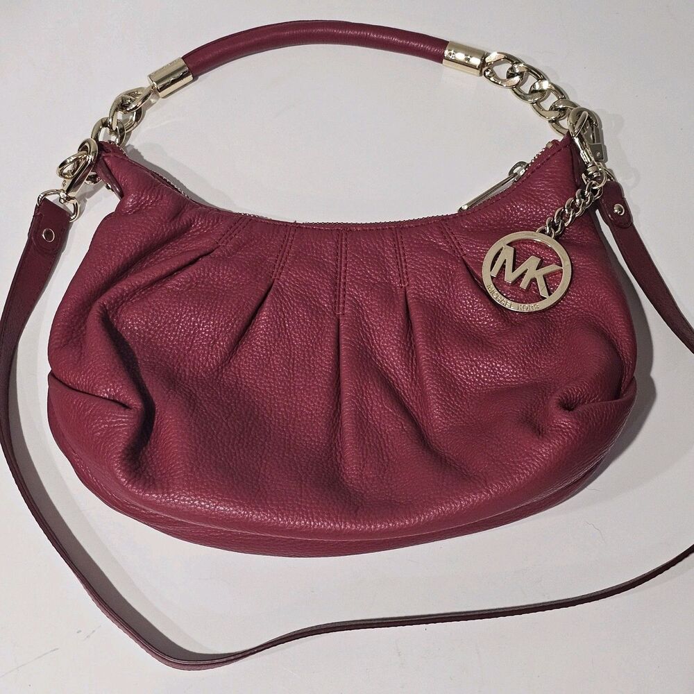 Michael Kors Red Ruched Leather Pebbled Hobo Crossbody Bag